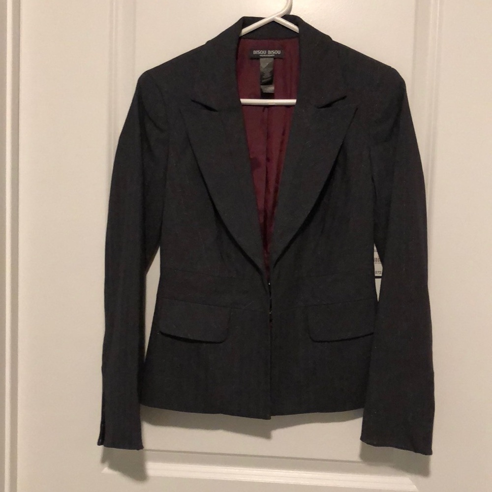 Grey with silver pinstripe suit coat